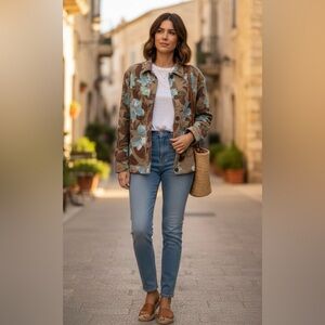 Coldwater Creek Floral Jacket Women's XL Brown Blue